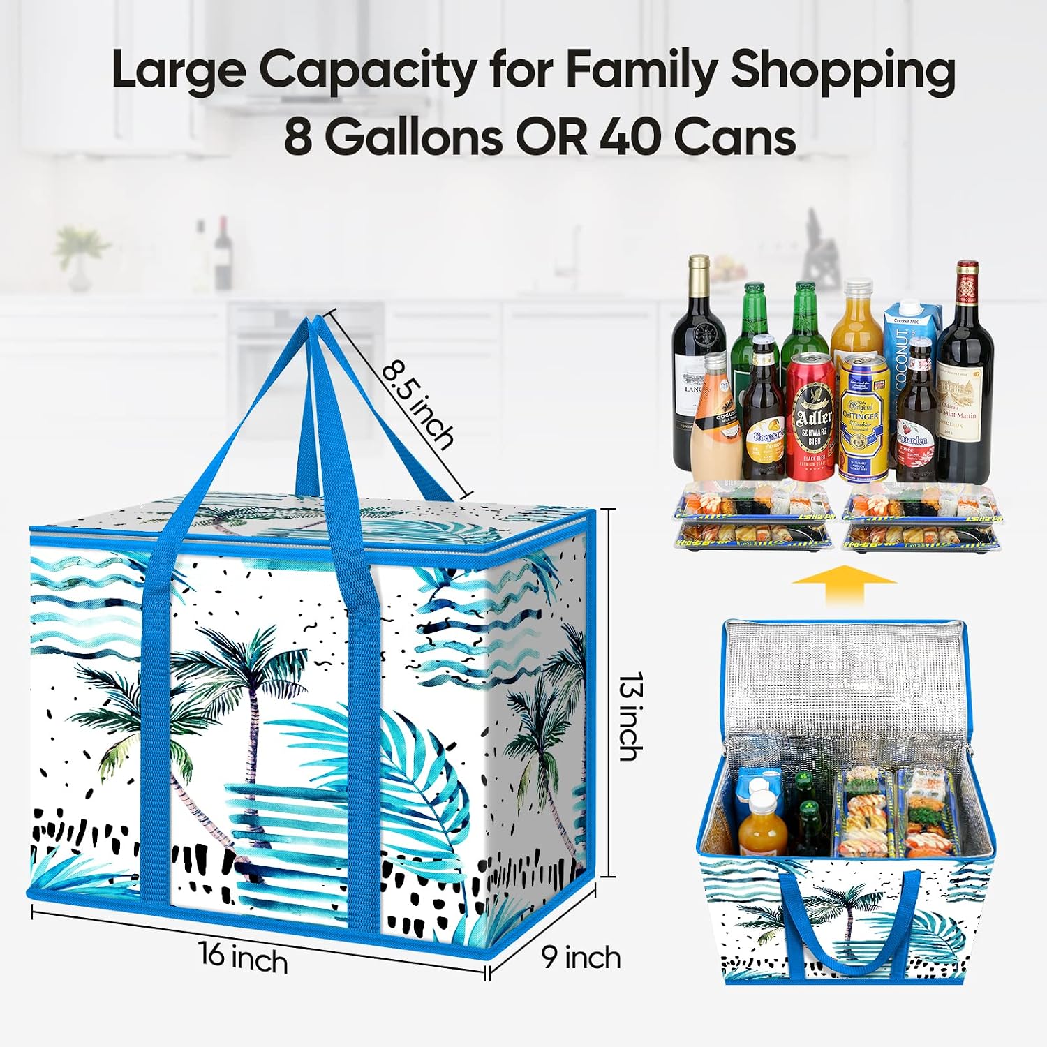 Detalle de BALEINE 2-Pack Insulated Reusable Grocery Bags (16''x9''x13'')