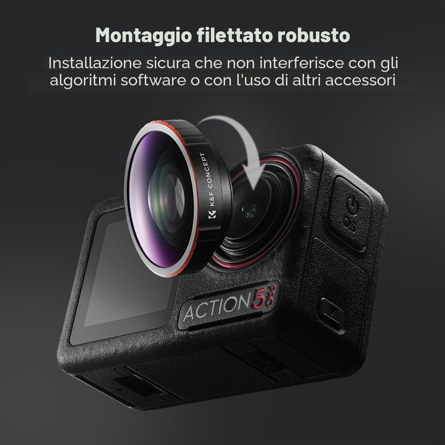 Thumbnail 5 de K&F CONCEPT Filtro Grandangolare per DJI Osmo Action 4/5 Pro – vetro ottico HD con rivestimento antiriflesso verde, impermeabile e antigraffio