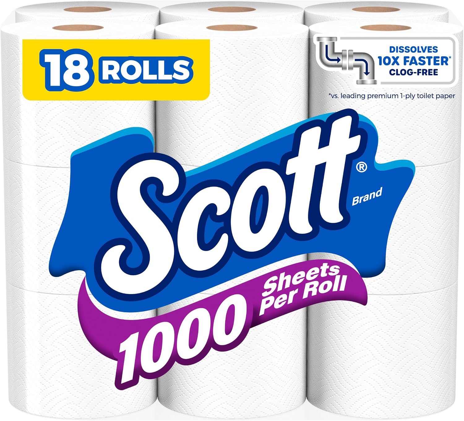 Detalle de Scott 1000 Toilet Paper — 18 Rolls, 1000 Sheets per Roll (1-ply)