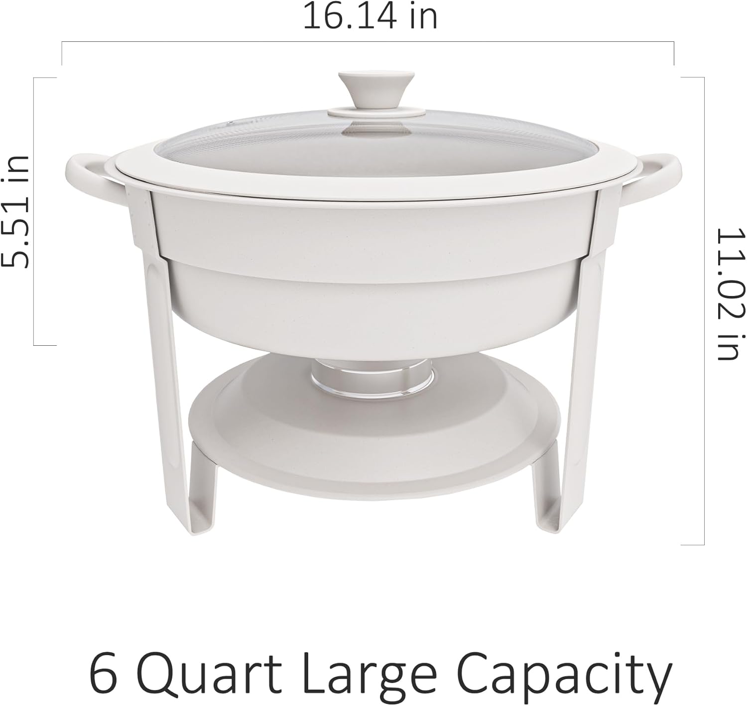 Thumbnail 3 de Trivico 6QT Round Chafing Dish Set of 4 (White Granite Finish, Stainless Steel) with Transparent Lids