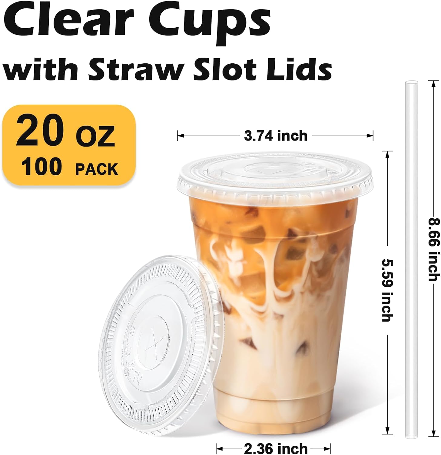 Thumbnail 2 de BYSNOW 20 oz Cup with Lids & Straws (100 Pack) — Clear, Leak-Resistant To-Go Cups