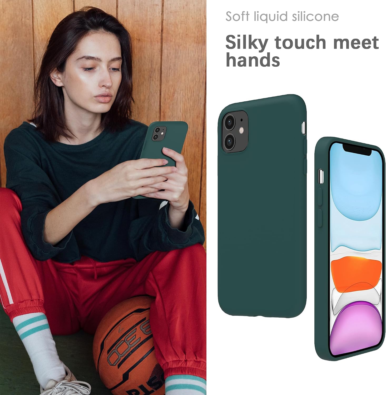 Thumbnail 3 de YATWIN Silicone Case for iPhone 11 (Dark Green) — soft-touch, shockproof & full-body protection