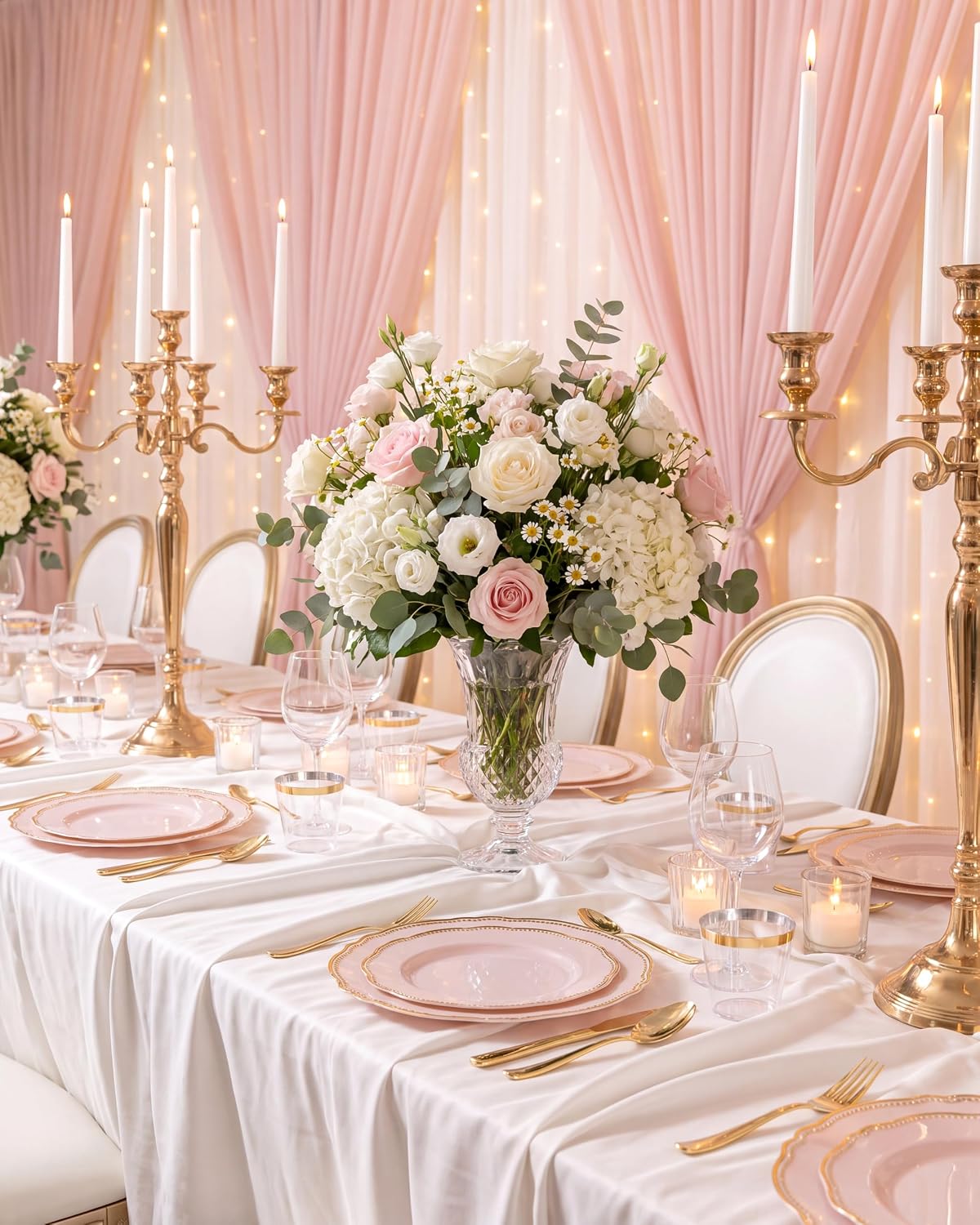 Thumbnail 6 de Hioasis 350pcs Pink and Gold Plastic Plates Set – Elegant Disposable Dinnerware for 50 Guests