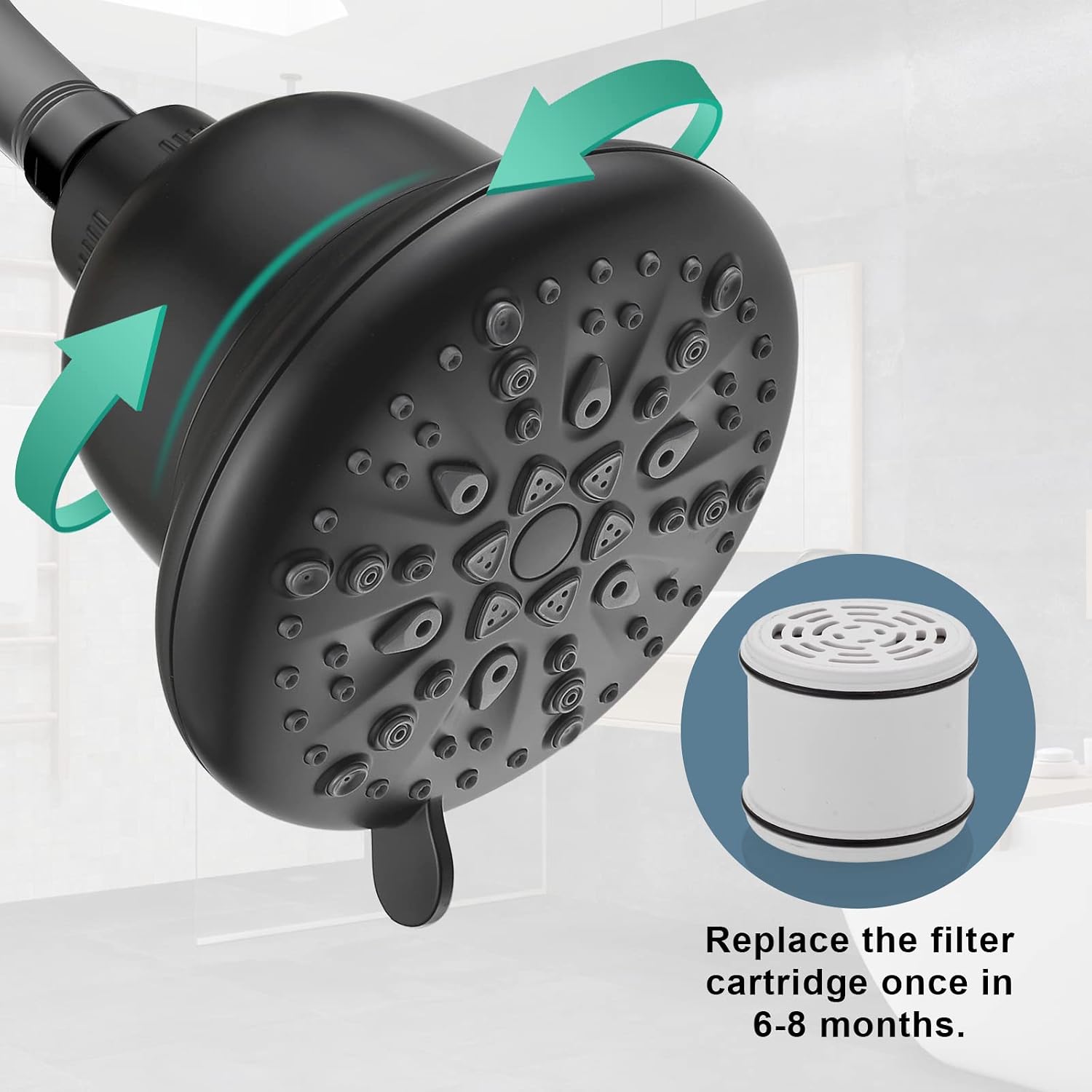 Detalle 2 de Cobbe KDPA001 Filtered Shower Head, 7 Spray Modes, 16-Stage Filter, Matte Black