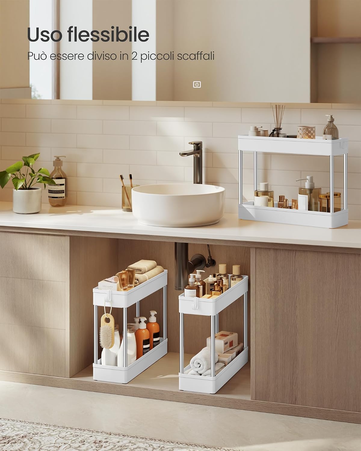 Detalle de SONGMICS Carrello Portaoggetti a 3 Livelli KSC007W01: efficiente, snello e versatile per casa, cucina e ufficio