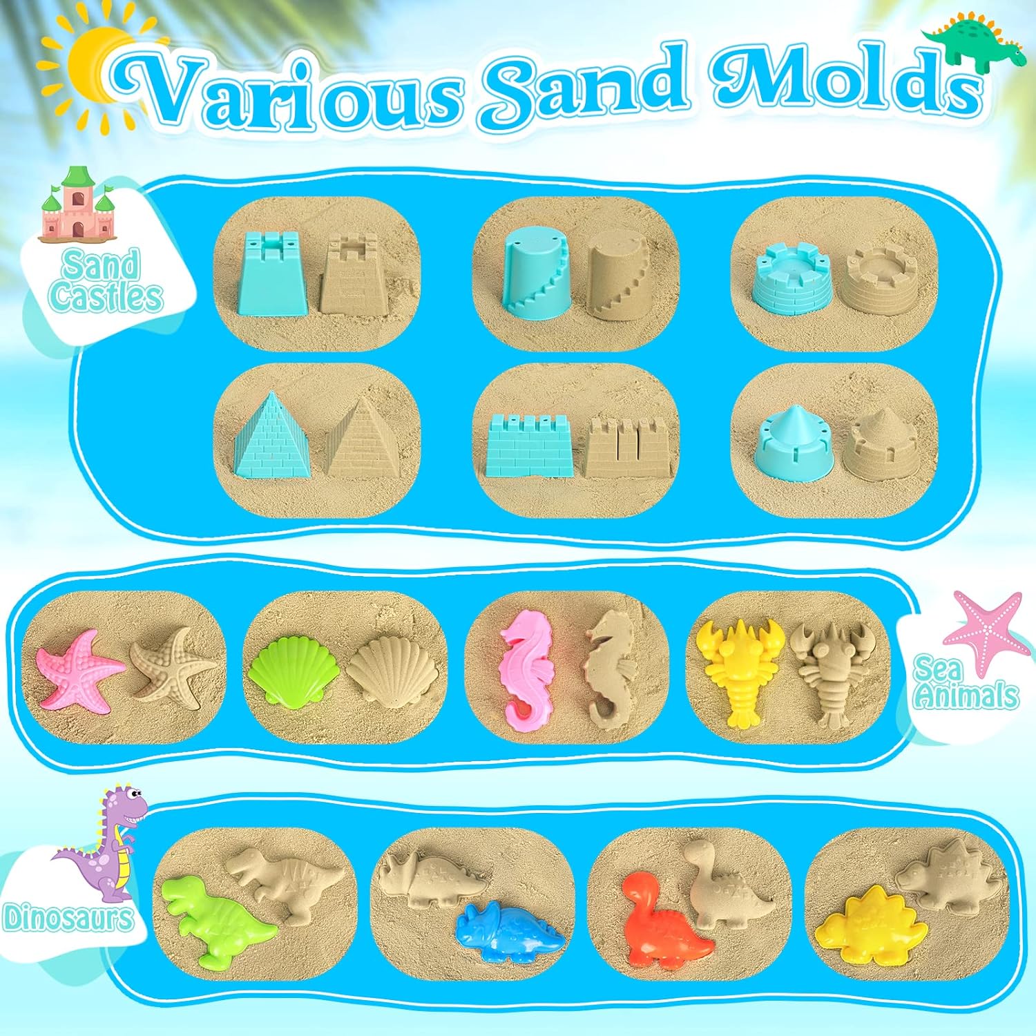 Thumbnail 4 de Collapsible Beach Toys for Kids Toddlers: 22-Piece Packable Sand Toy Set with Mesh Bag