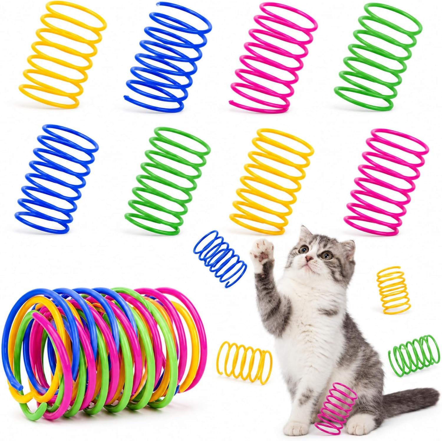 Detalle de RIGHTWELL Colourful Plastic Coil Spring Cat Toys, 100-Pack, Assorted Colours
