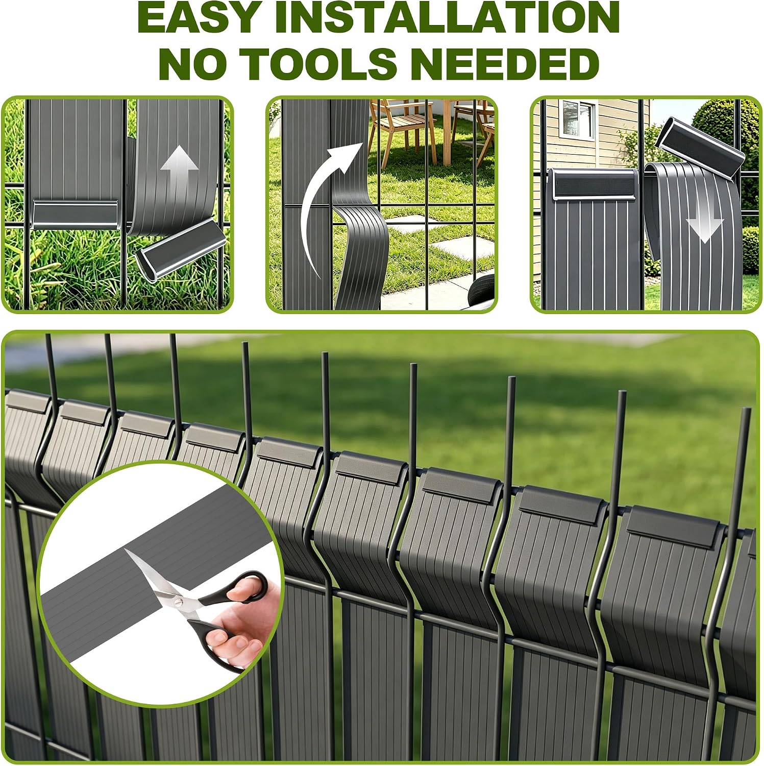 Detalle de UISEBRT 65 m PVC Privacy Fence Strips, 4.7 cm Wide, Grey, 120 Clips