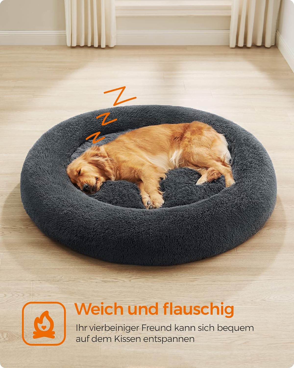Detalle de Feandrea Hundebett flauschig Donut-Kissen 120 cm (PGW043G02) – waschbar, herausnehmbare Mitte, Anti-Rutsch