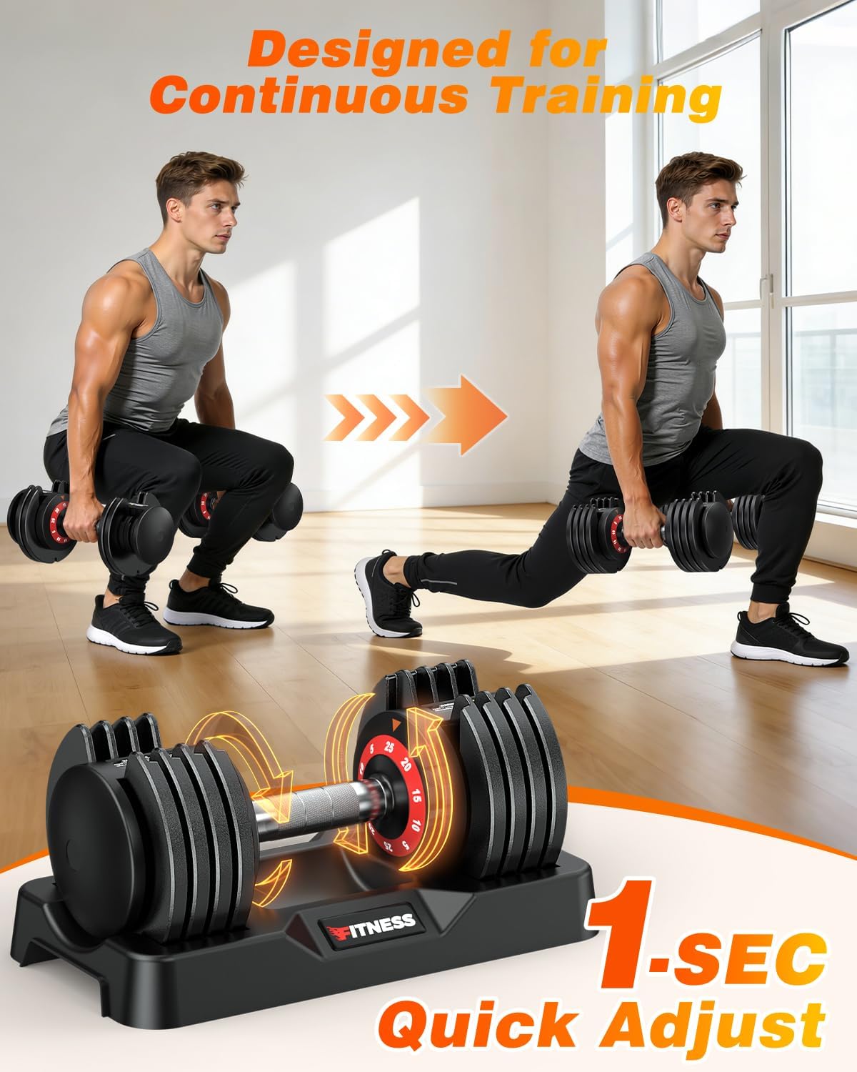 Detalle de Rendpas Adjustable Dumbbells, Quick-Lock 5–25 lb Pair with Knurled Grips