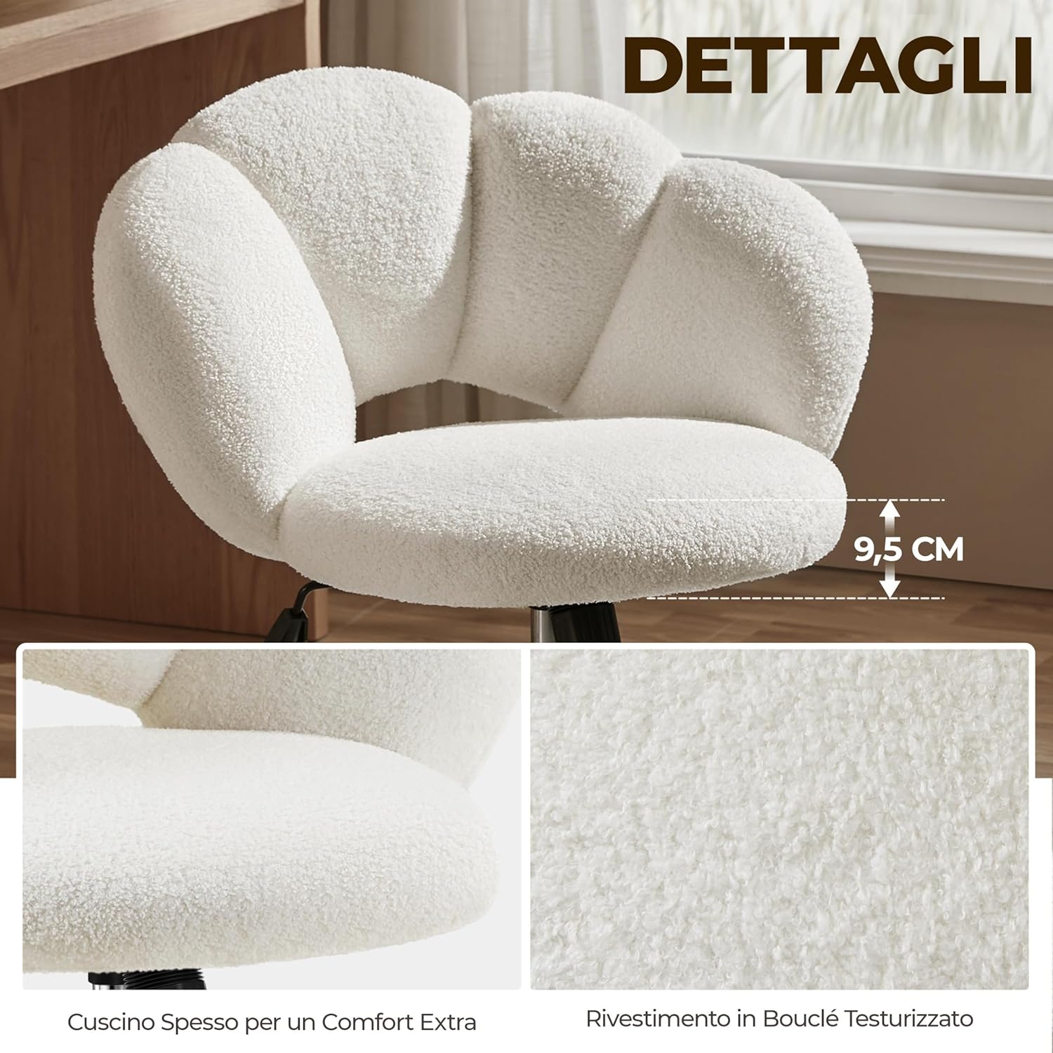 Detalle 2 de Yaheetech Sedia Ufficio Nuvola Bouclé