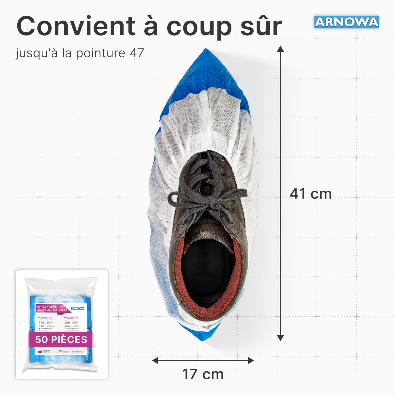 Thumbnail 3 de ARNOMED CPE+PP surchaussures jetables avec semelle CPE bleue (taille unique) – lot de 50
