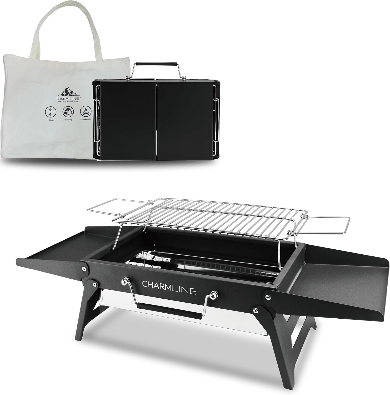 Detalle de Charmline Griglia a Carbone Portatile 34 x 23 cm – Pieghabile, per 1–3 persone