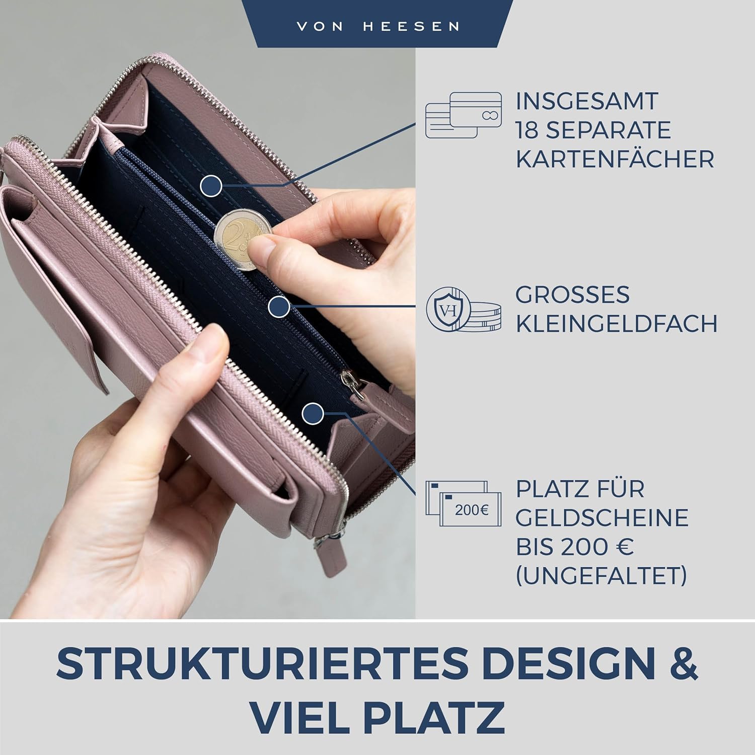 Thumbnail 5 de VON HEESEN Leder Handy-Geldbörse mit RFID-Schutz – Premium Lederhandytasche mit Münzfach