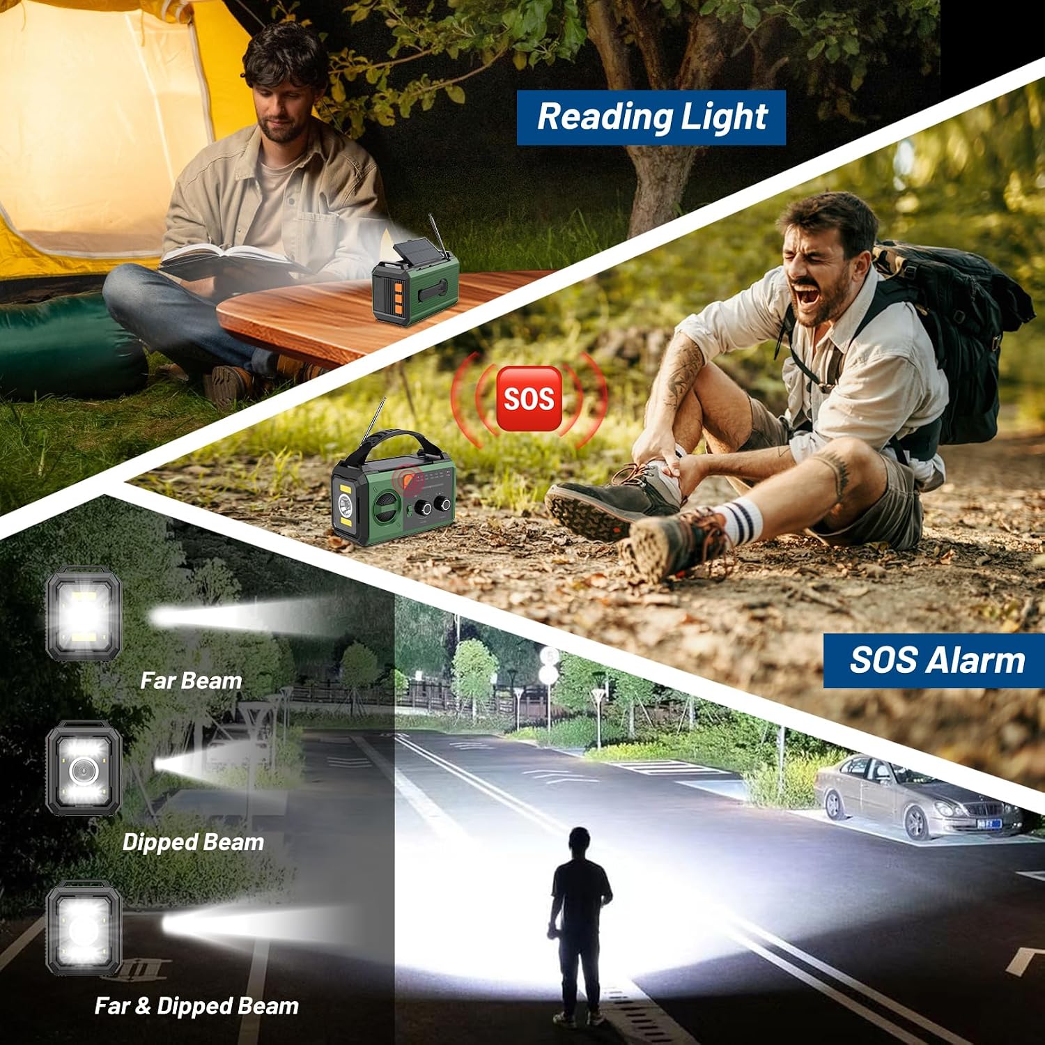 Detalle de Radio a Manovella 27000mAh con Bluetooth e 8 funzioni: BIAOQINBO AM/FM, emergenza e outdoor