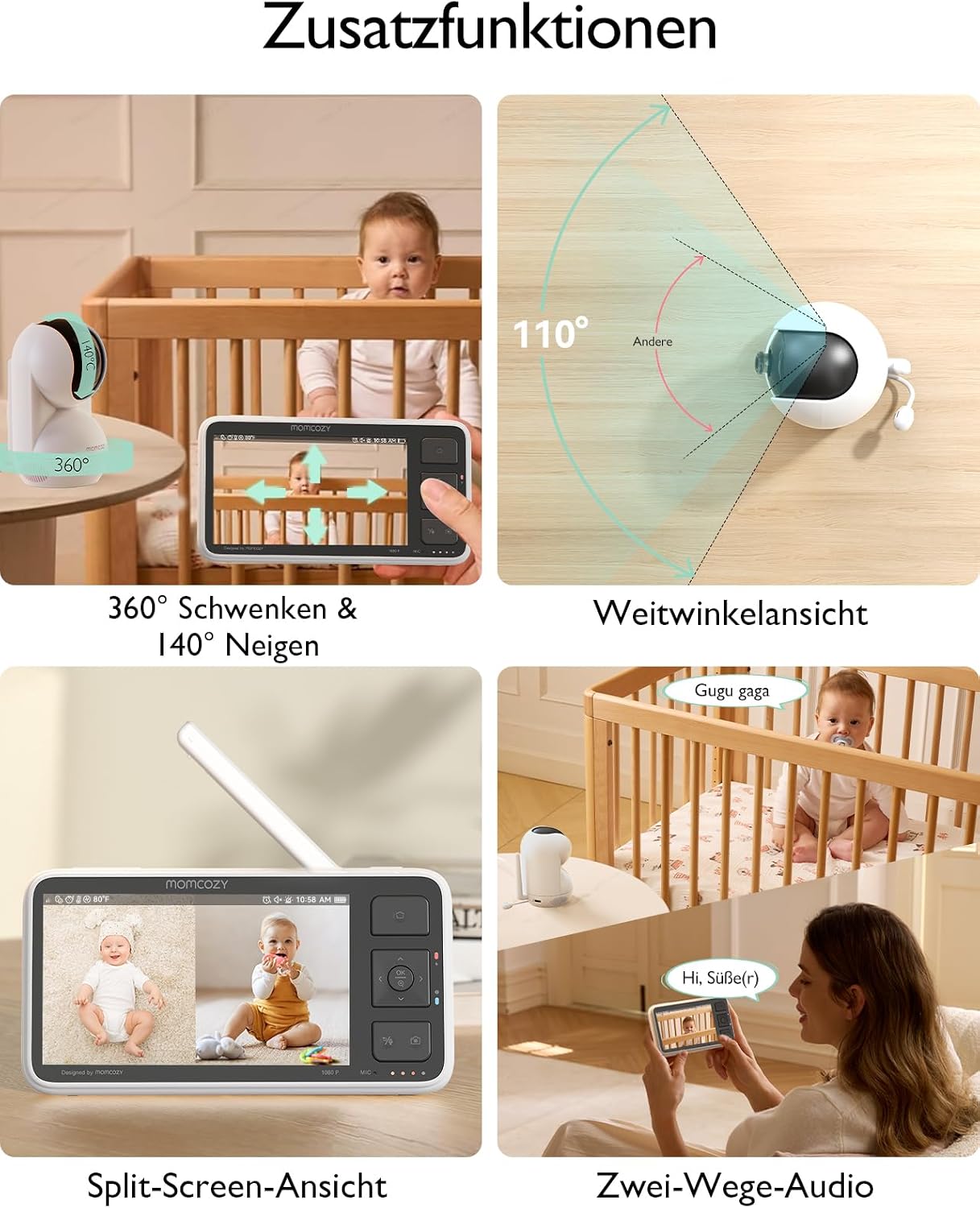Thumbnail 6 de Momcozy BM03 Upgrade: 1080p Babyphone ohne WLAN mit Kamera, 5,5-Zoll Display
