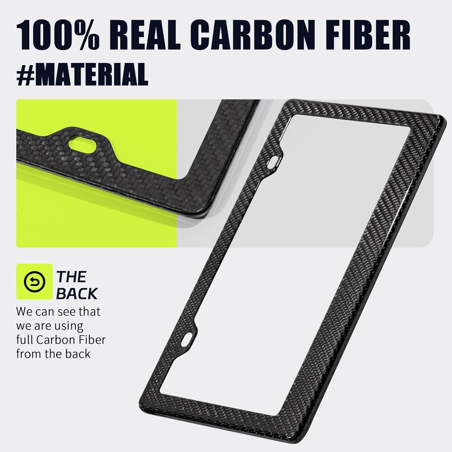 Detalle de DCRCFIBER Real Carbon Fiber License Plate Frame - 100% Carbon Fiber, 2-Hole, Twill Pattern