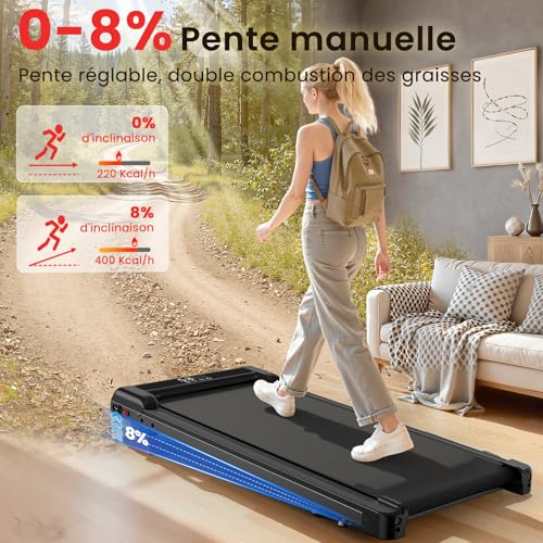 Detalle de HomeFitnessCode Tapis de Course 3 en 1 avec Pente 7% – Modèle Rose, 2,5 CV, Silent et pliable