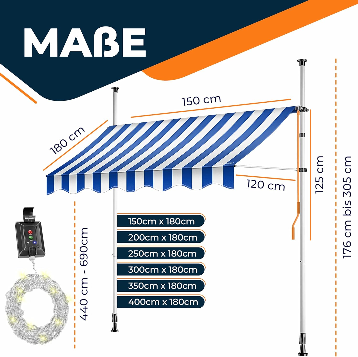Thumbnail 4 de KESSER® Toldo para balcón con manivela y LED
