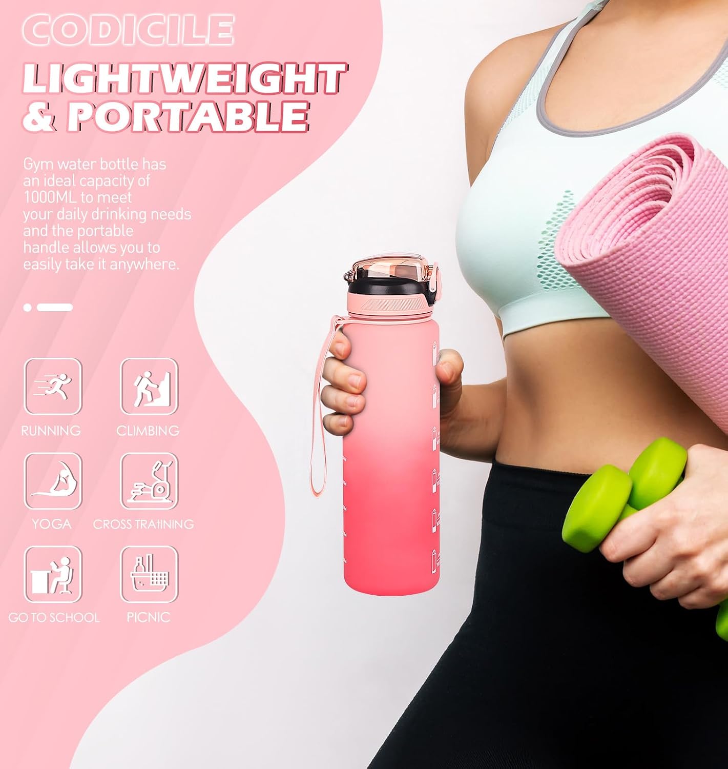 Detalle 2 de CodiCile 1L water bottle with straw 🚰