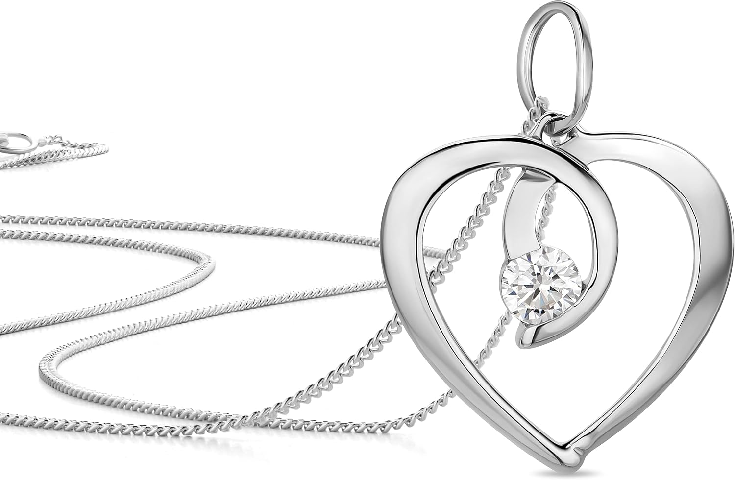 Detalle de Orovi Cuore: Ciondolo in Oro 9K bianco e giallo con Zirconia e Catenina in Argento 925 (45 cm)