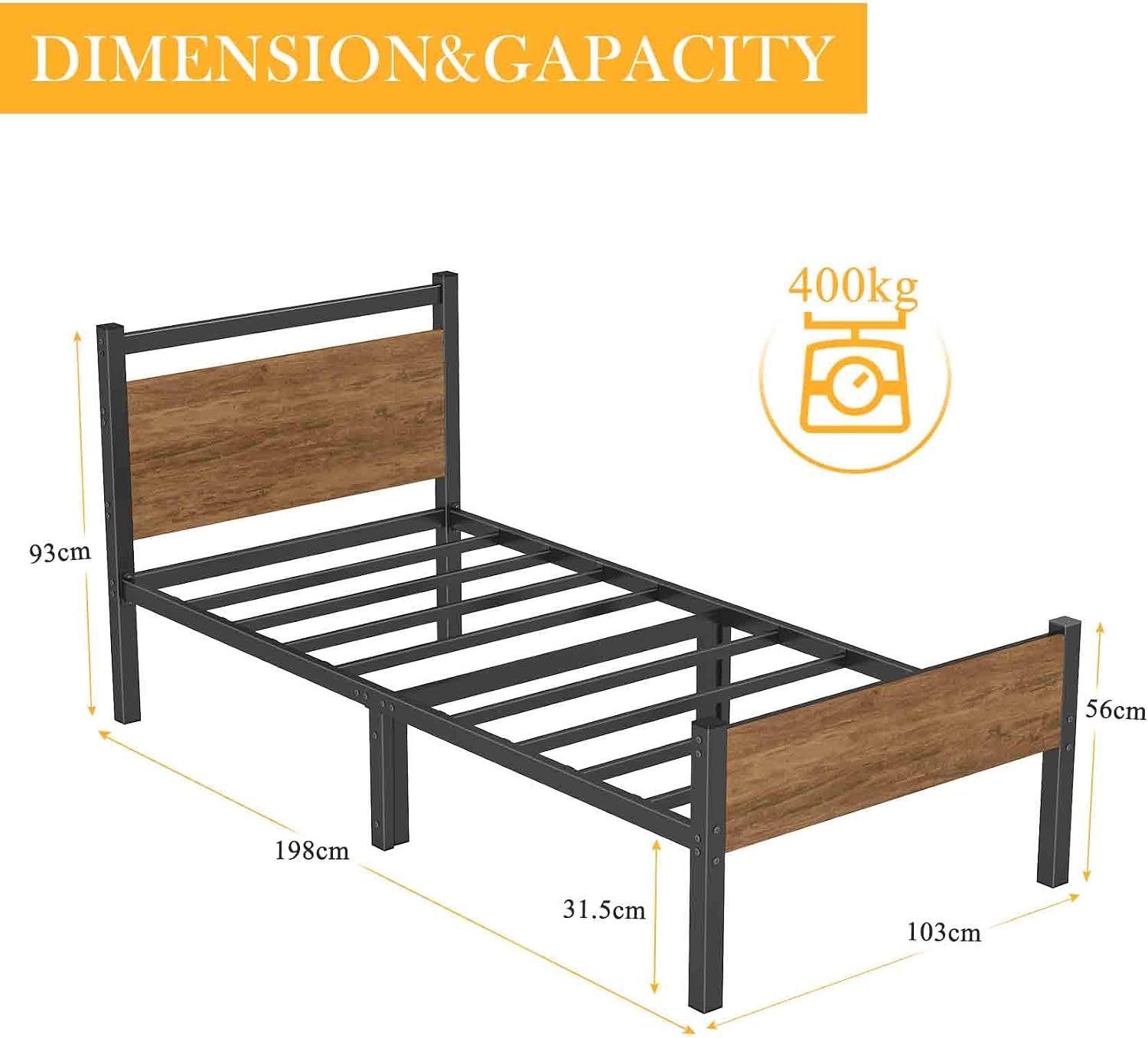 Thumbnail 1 de Yornoli Single Bed Frame with Wooden Headboard and Underbed Storage