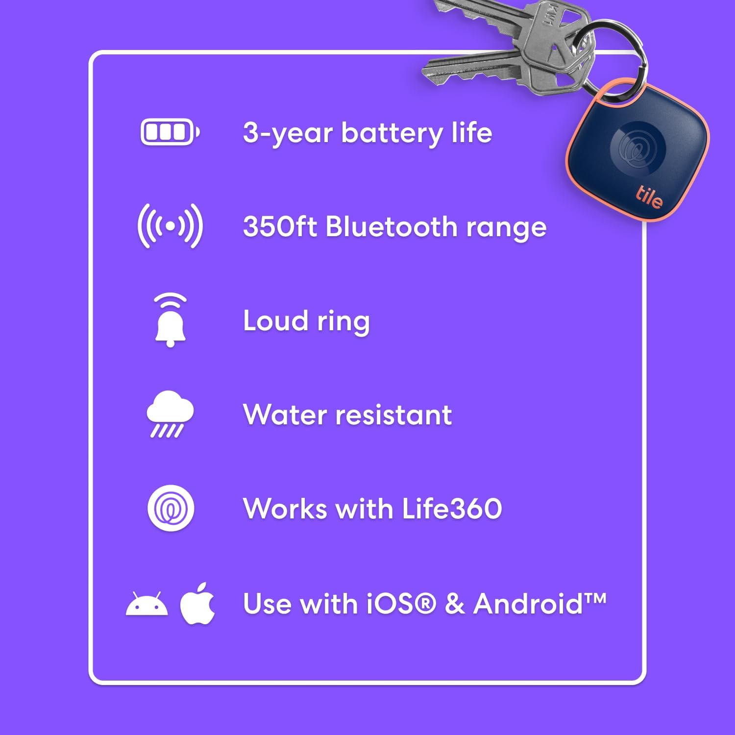 Thumbnail 6 de Tile by Life360 Mate Bluetooth tracker (keys finder & phone finder) – Navy Blaze, 1-pack