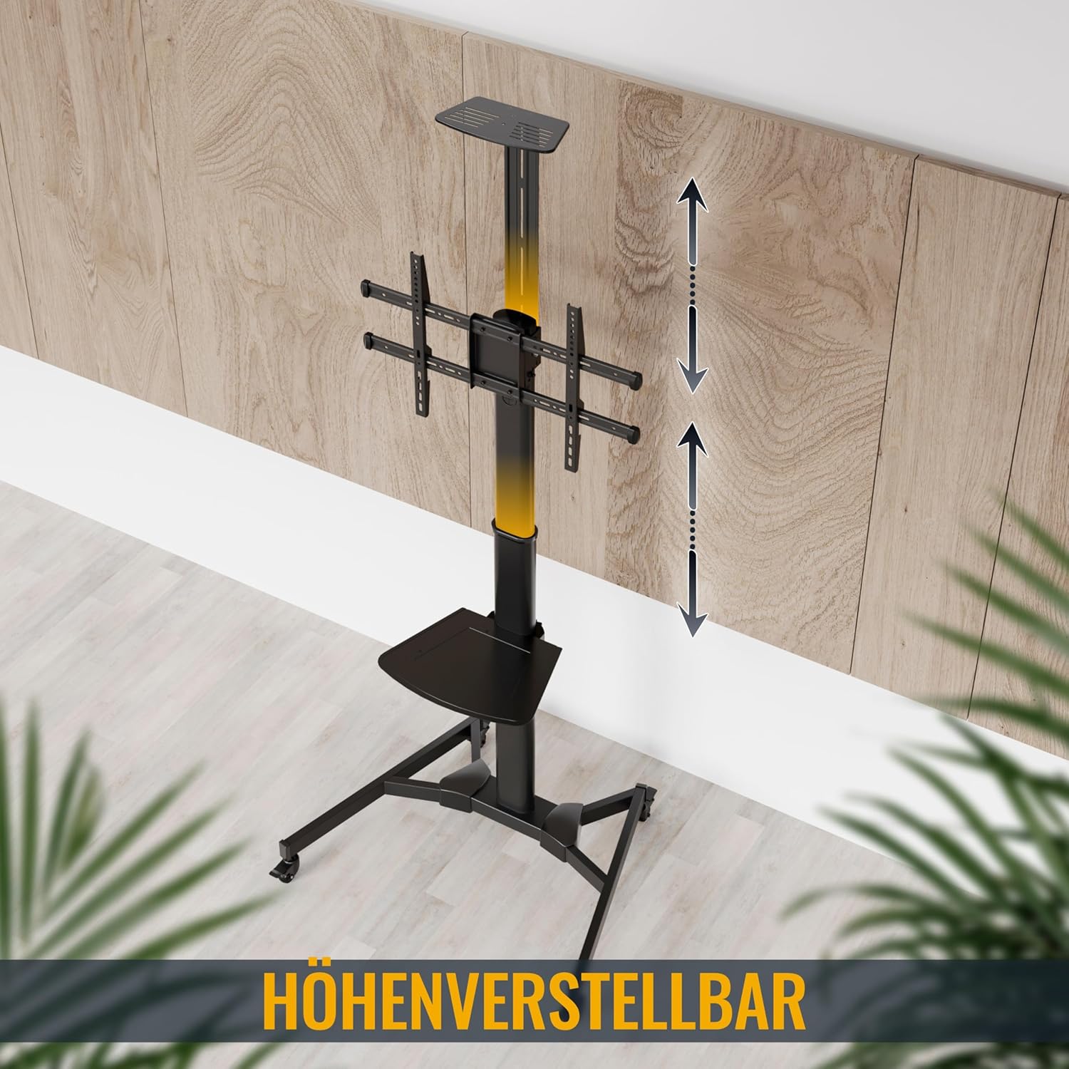 Detalle de RICOO TV Ständer Rollbar FS0364 für 40–85 Zoll: höhenverstellbar, dreh- und neigbar (VESA bis 600x400)