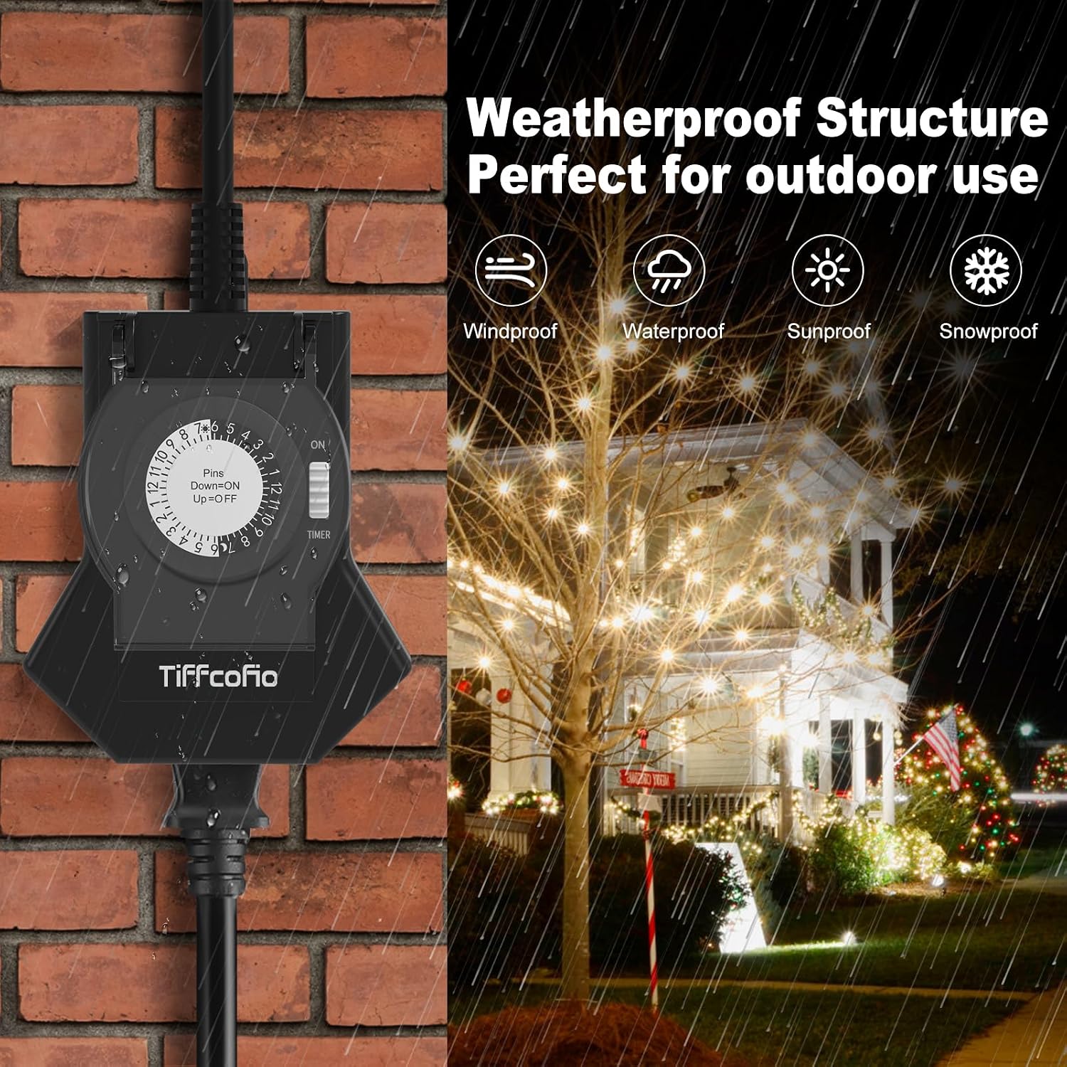 Detalle de Tiffcofio TF-204 Outdoor Mechanical Timer with 3 Grounded Outlets