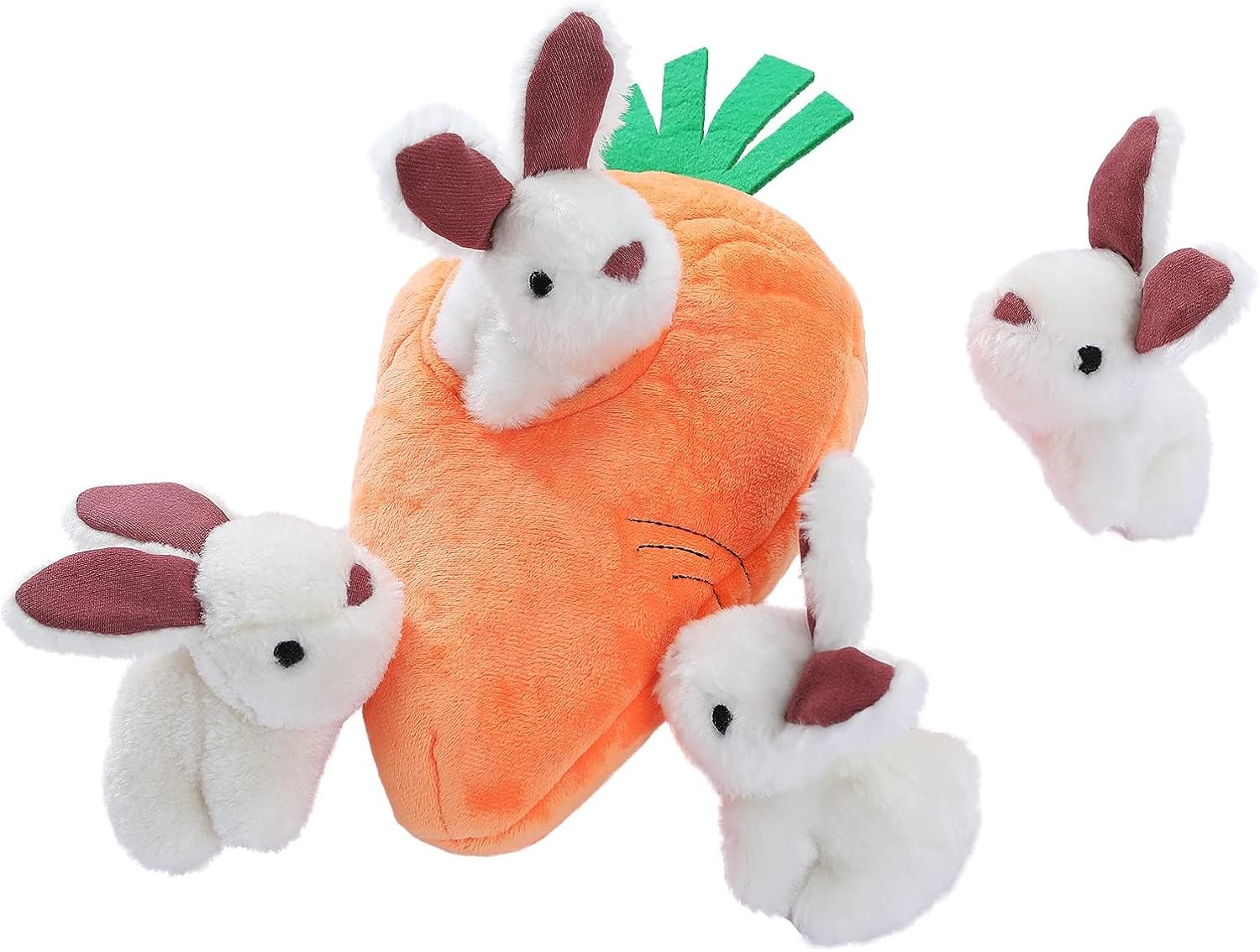 Detalle de Amazon Basics Rabbit and Carrot Puppy/Dog Toys for Hide and Seek – 5 Plush Toys (Orange and White)