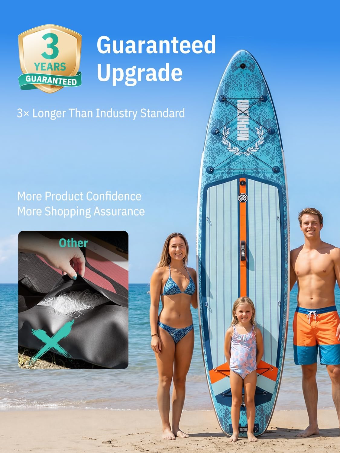 Detalle 2 de Niphean (Extra Large) Inflatable Paddle Board (SUP) for 2+1 People, 500 lbs Capacity with Accessories