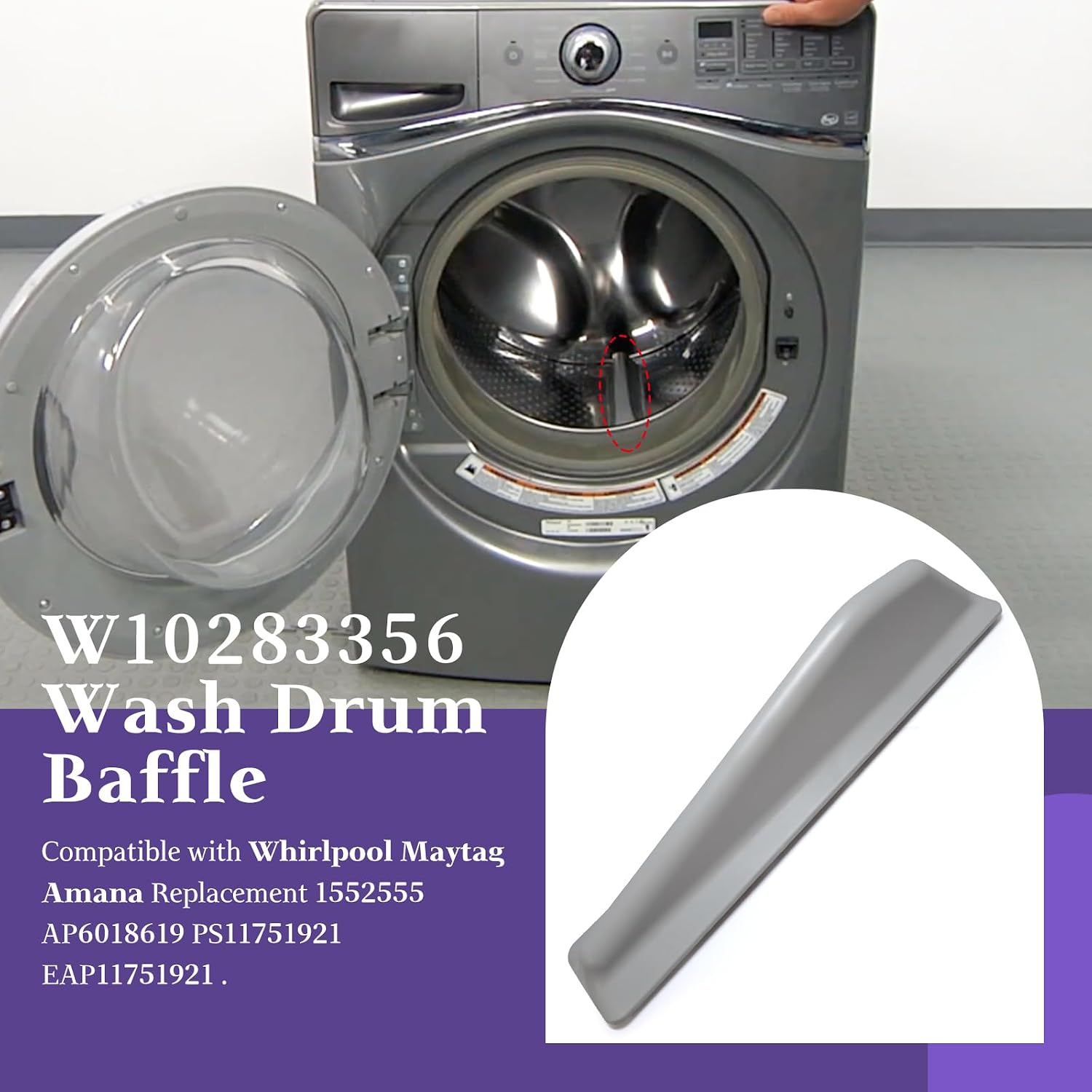 Detalle 2 de FGBAY WPW10283356 W10283356 Washer Drum Baffle, 3-Pack, PP+TPE