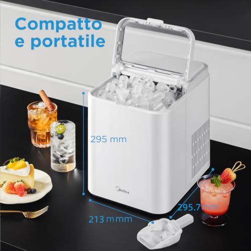 Detalle de Midea MERI12BG01EU: Macchina del ghiaccio 12 kg/24h, 8 cubetti in 6–9 minuti, Bianco