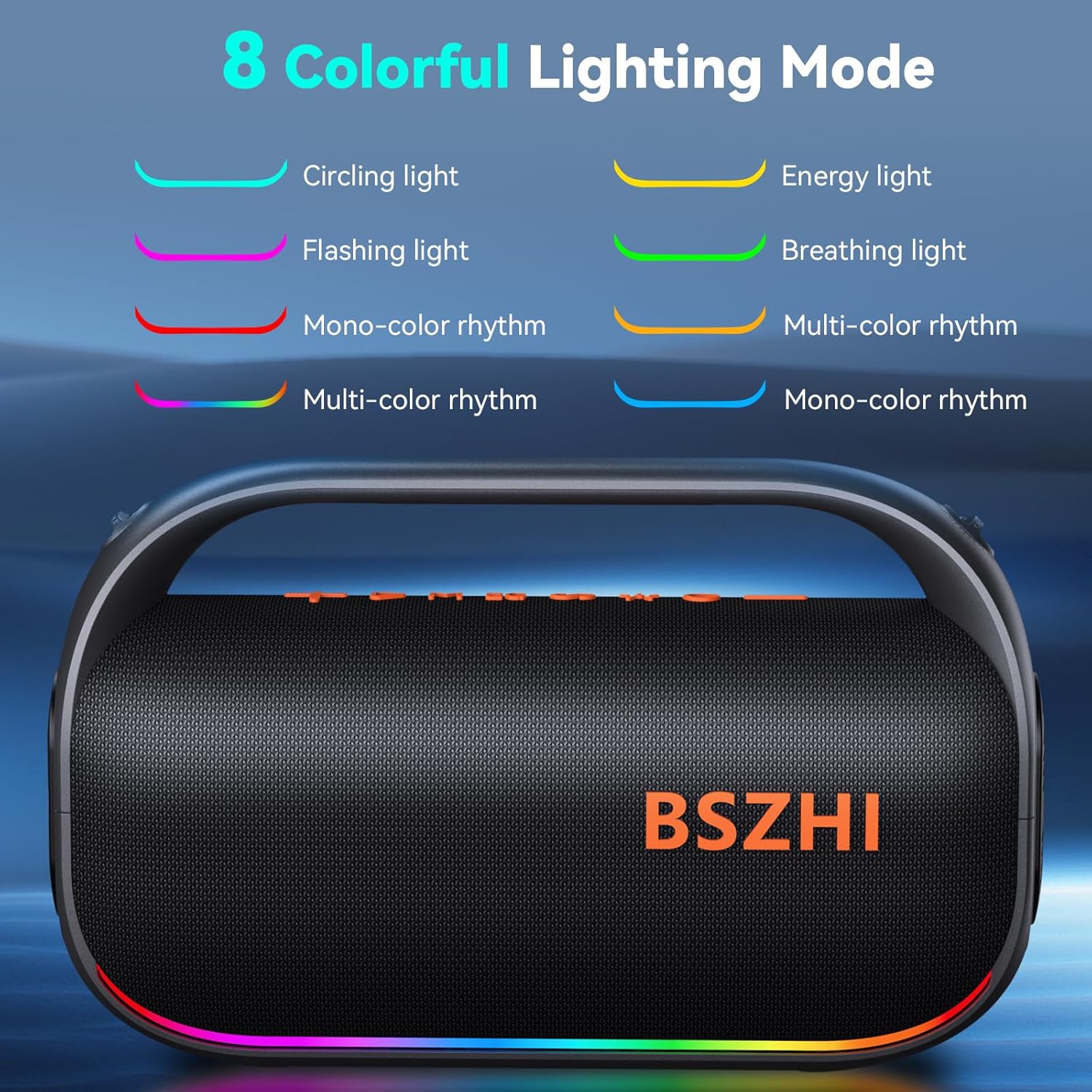 Detalle 2 de A62 Portable Bluetooth Speaker: 120W Peak, IPX6, Dual 4-Inch Drivers with TWS and LED Lights