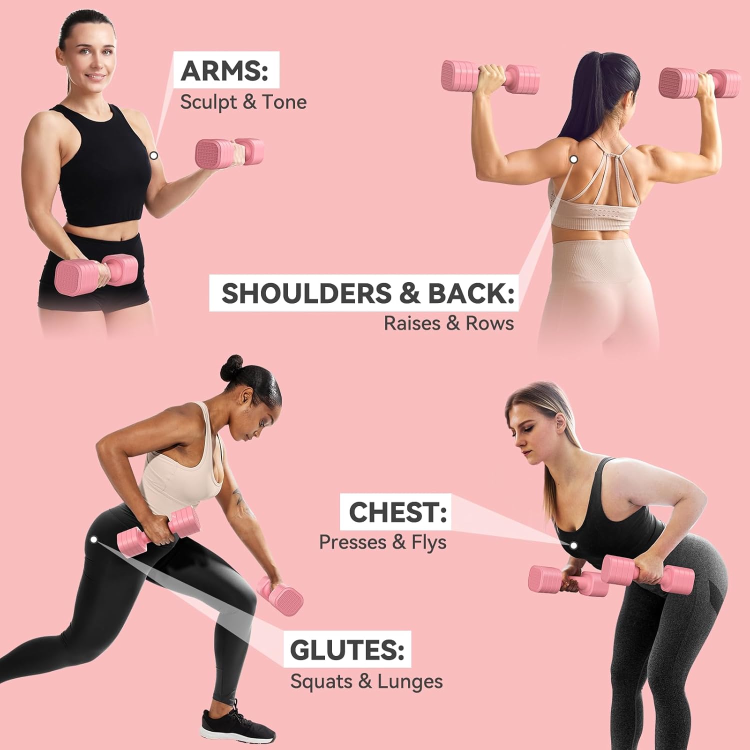 Detalle de Sportneer Dumbbells Set Women: 4-in-1 Adjustable Pair (2–5lbs each) for Home Gym