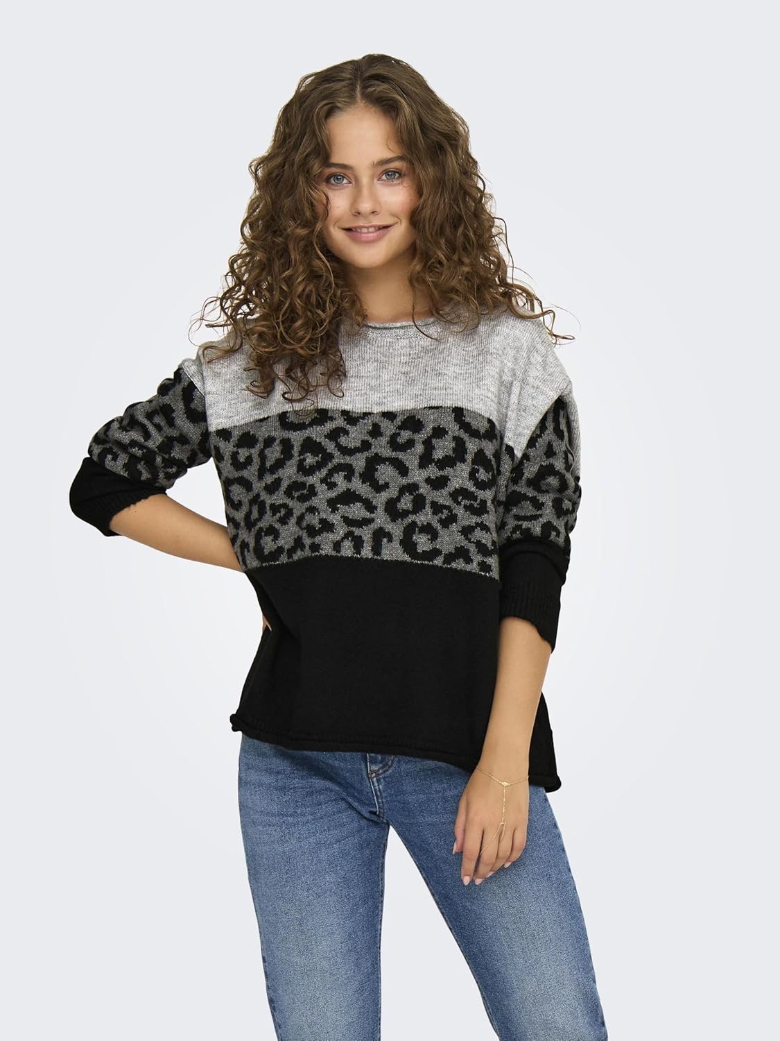 Thumbnail 1 de Pull femme Only Onljade Animal col rond en maille, manches à épaules tombantes