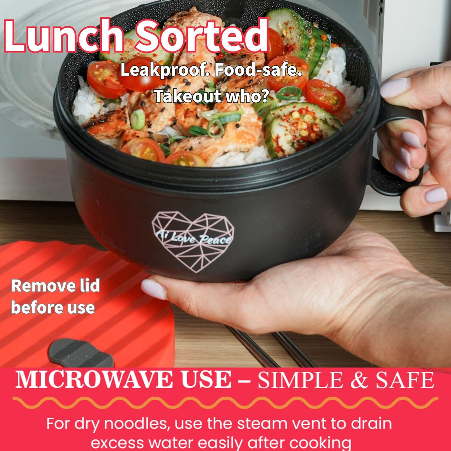 Thumbnail 1 de AI LOVE PEACE Microwaveable Ramen Bowl 40oz 🍲