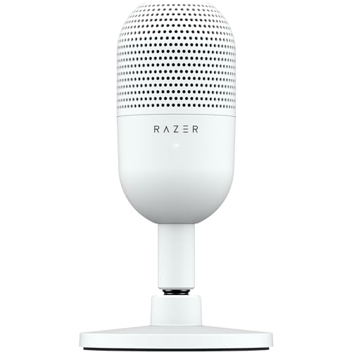 Detalle de Razer Seiren V3 Mini – Ultrakompaktes USB-Mikrofon in Weiß mit Tap-to-Mute und Stoßdämpfer