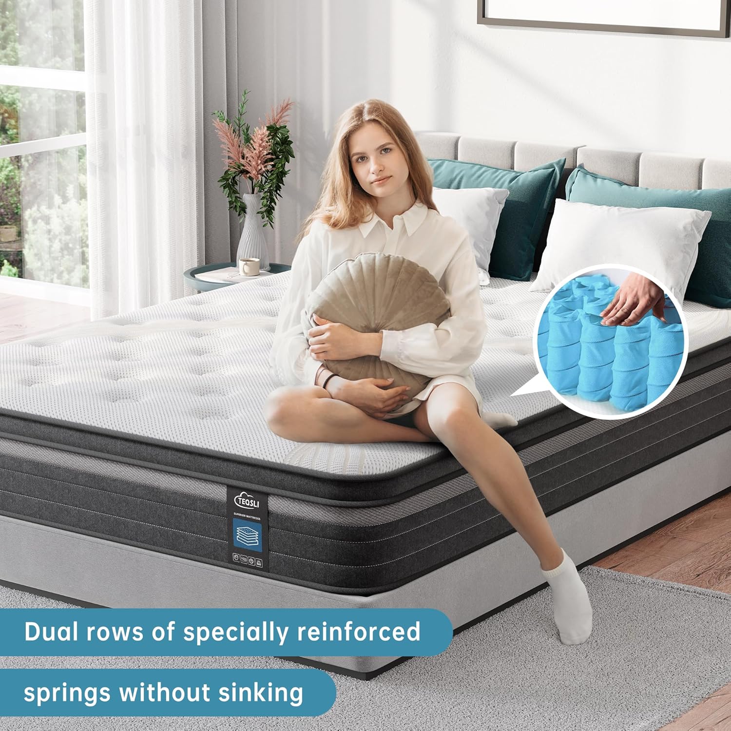 Thumbnail 4 de TeQsli Double Mattress 135x190x27cm – 9‑Zone Hybrid Memory Foam Mattress