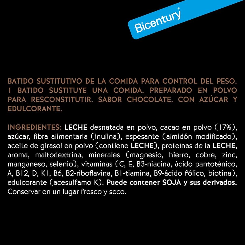 Detalle de Bicentury Batido Proteína Chocolate 16g, Reemplazo de Comida 🍫 (Caja 5)