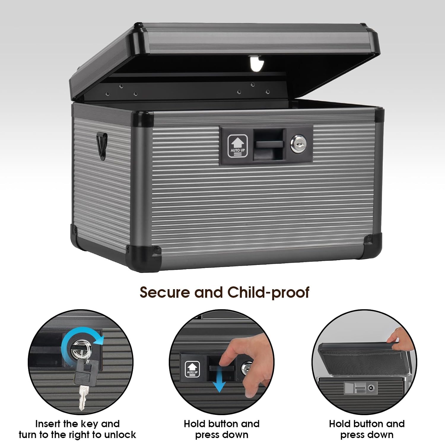 Thumbnail 2 de Lockbako Medicine Lock Box with Key – Aluminum Alloy, Removable Tray, 10" x 6.89" x 6.89