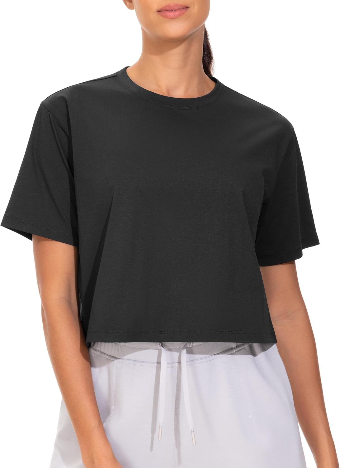 Detalle de THE GYM PEOPLE Women's Loose-Fit Crop Top, Quick-Dry Polyester