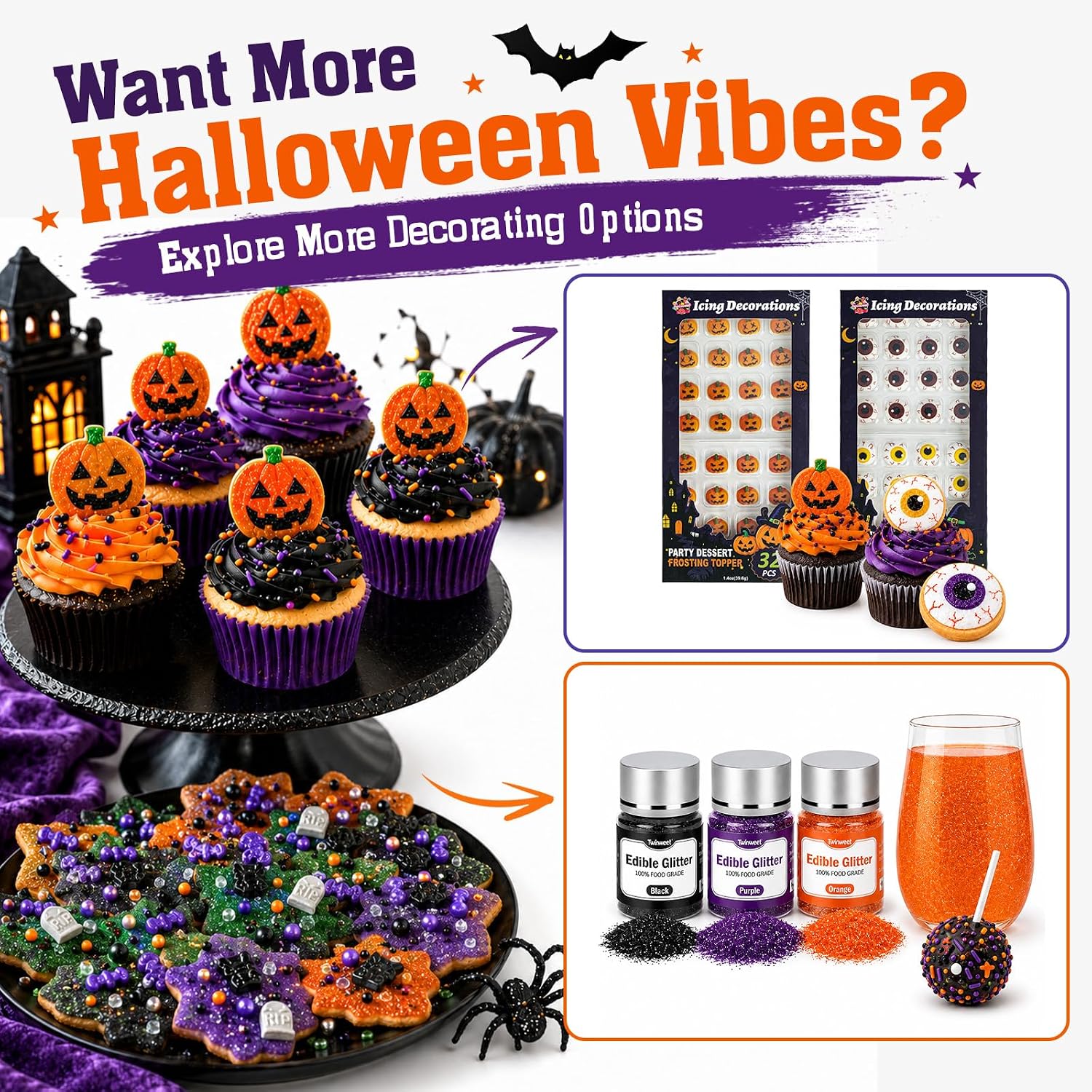 Thumbnail 6 de Twisweet Halloween Sprinkles, 130g Edible Tombstone Mix with Bats and Spiders