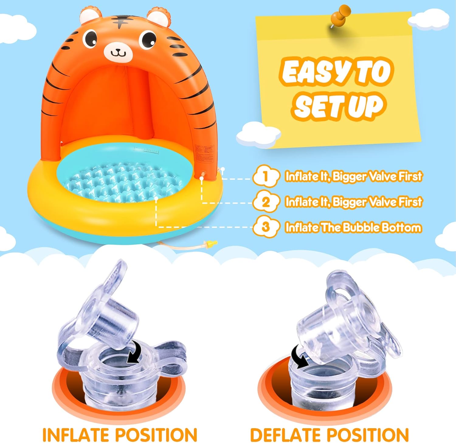 Detalle de COOLJOYA Planschbecken Wasserspielzeug für Kinder – 110 × 84 × 26 cm mit Tiger-Design