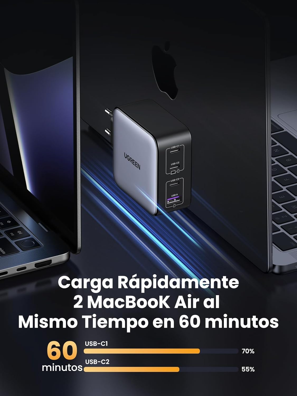 Detalle 2 de UGREEN Nexode 100W Cargador USB C GAN 4 Puertos ⚡