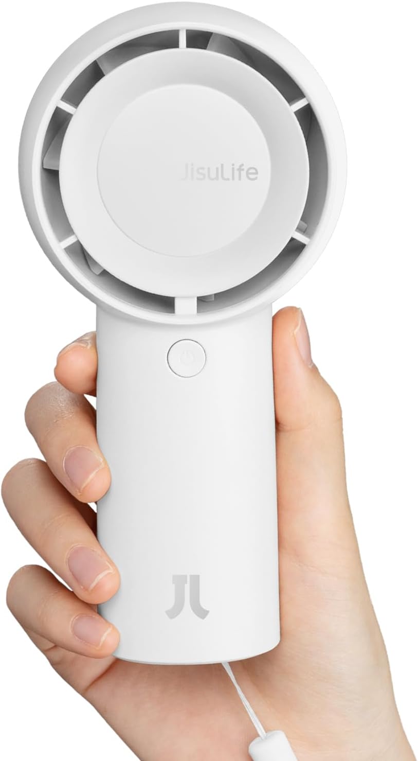 Detalle de JISULIFE FA43 handfläkt med fem hastigheter och USB-C-laddning