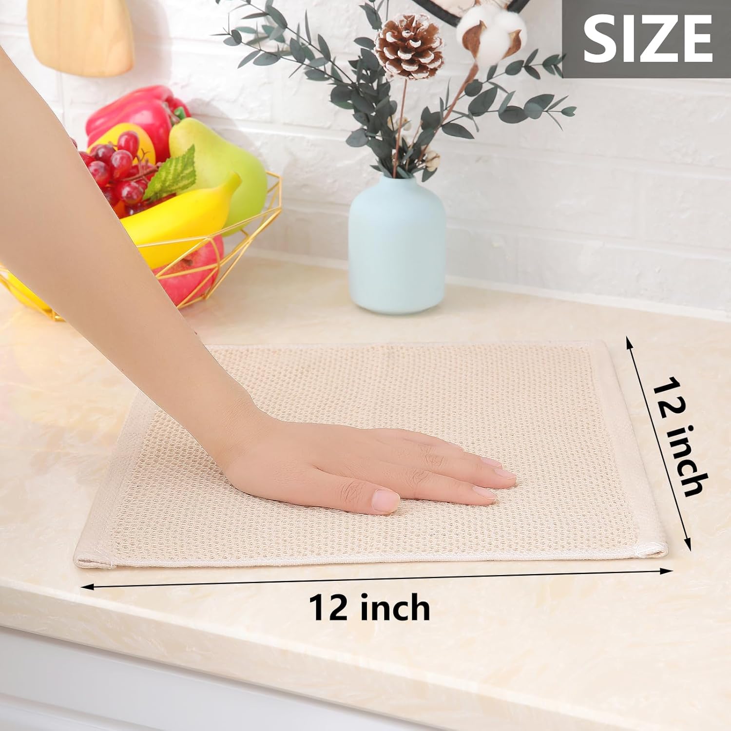 Detalle de Homaxy 100% Cotton Waffle Weave Dish Cloths – 12x12 Inches, Beige, 6-Pack