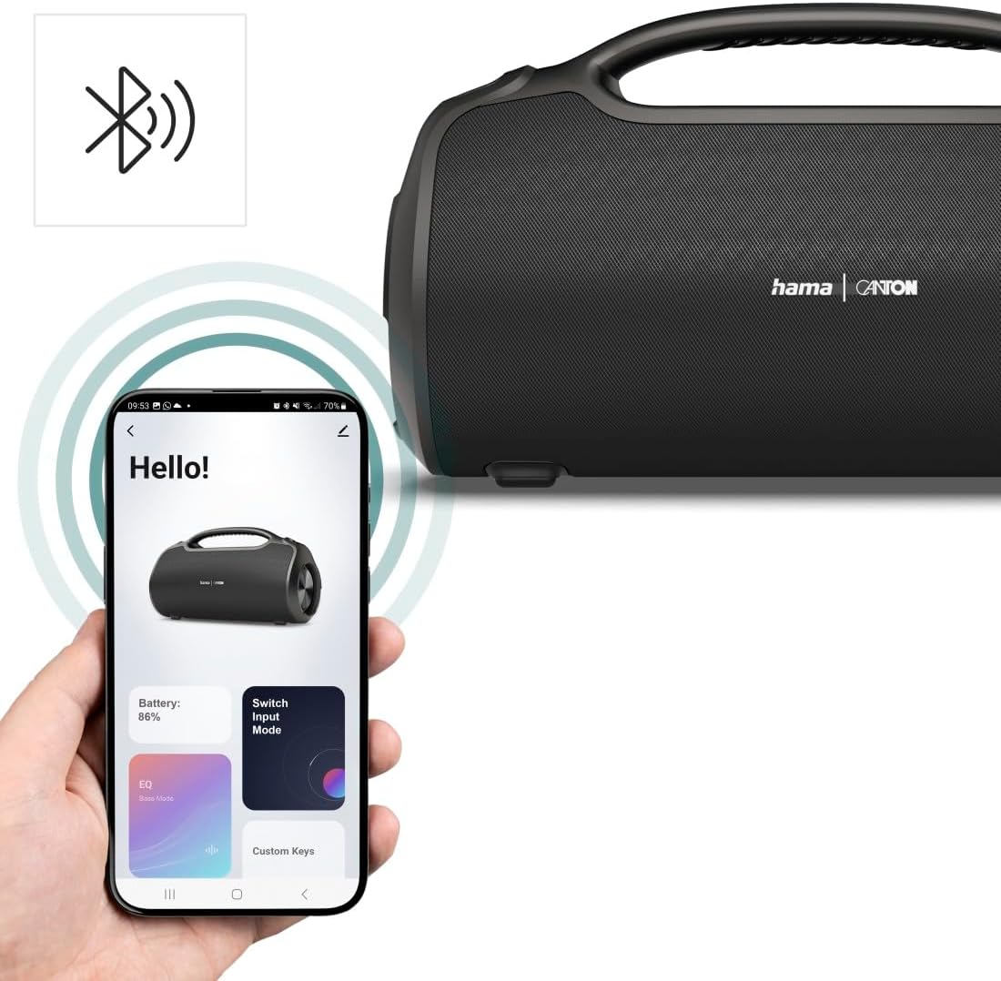 Detalle 2 de Hama Bluetooth Lautsprecher Outdoor 120W (IPX6, App, 24h Akku, TWS, USB-C/3,5 mm/6,3 mm) schwarz