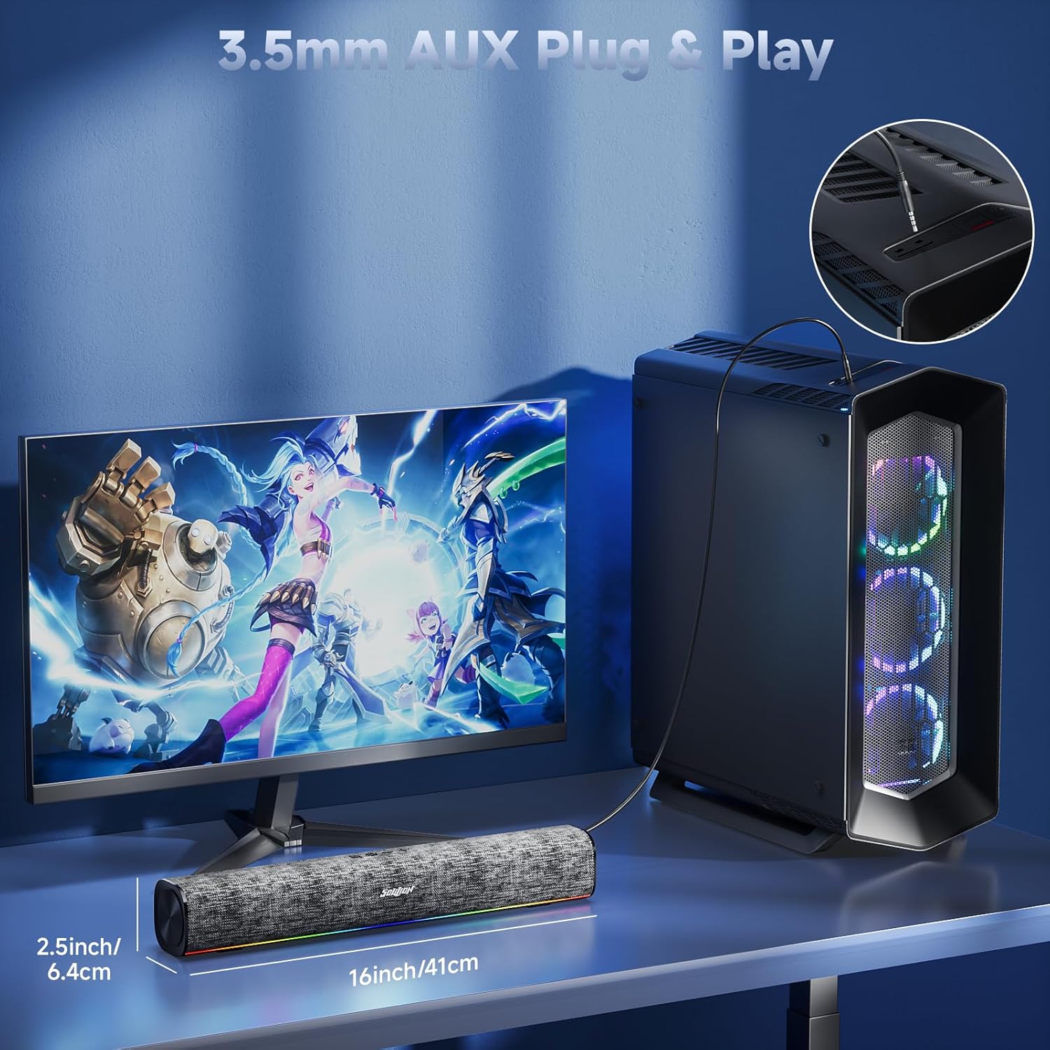 Thumbnail 6 de SOULION R100 Plus PC Speakers: Compact Bluetooth Soundbar with RGB Lights and 6-Hour Battery