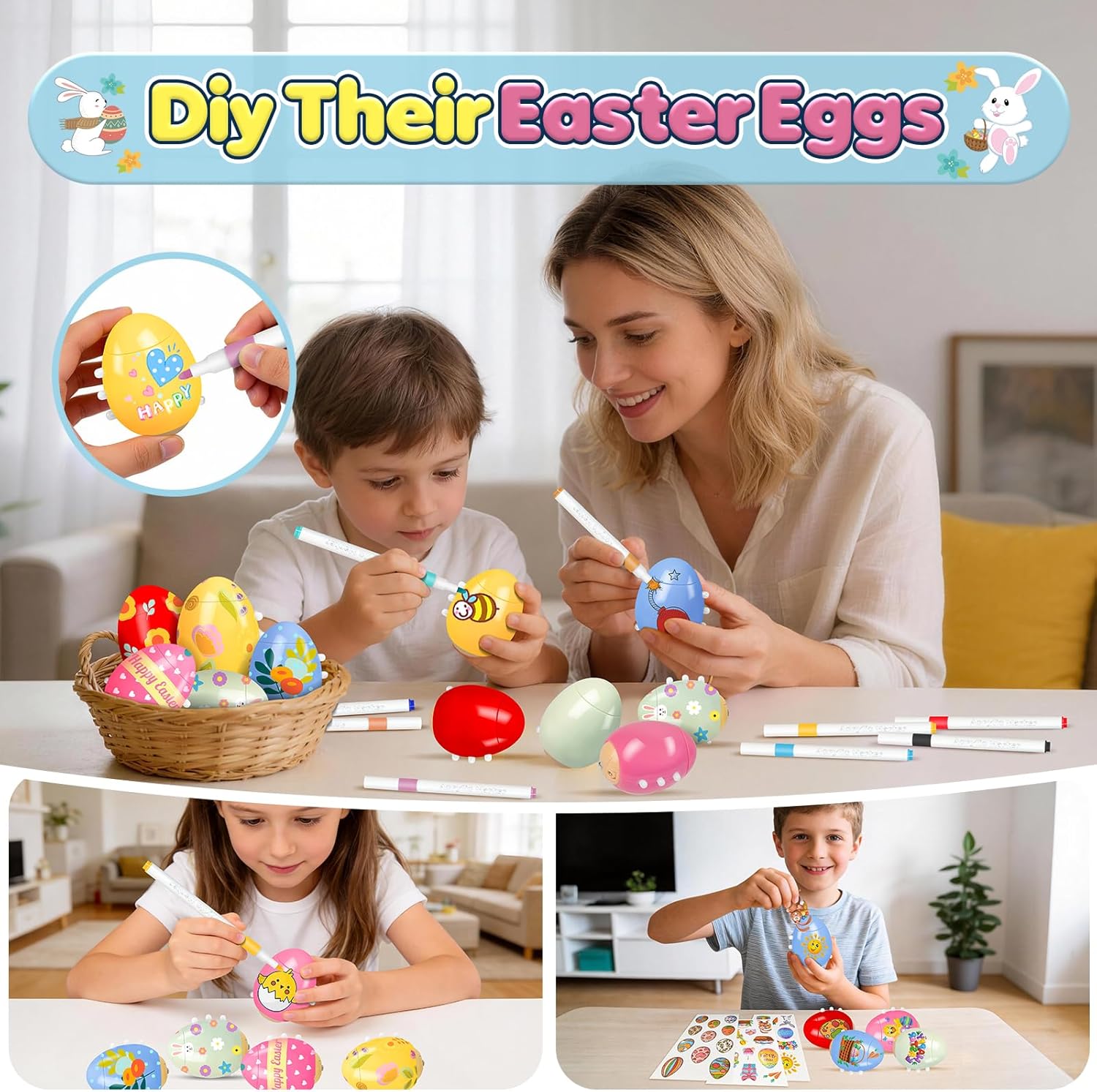 Detalle de Joozmui 5 pcs Light-Up Spinning Top Easter Eggs set with lights, music and DIY colouring